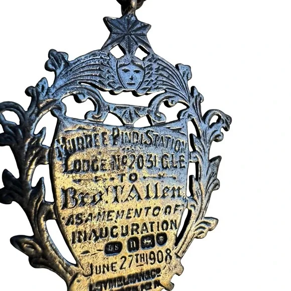 Antique 1908 Masonic Sterling Silver Medal Murree Pindi Station Lodge 2031 GLE - Picture 2 of 9